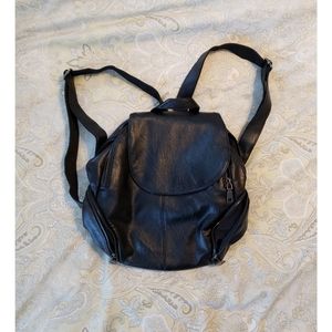 Black Faux Leather Small Backpack
